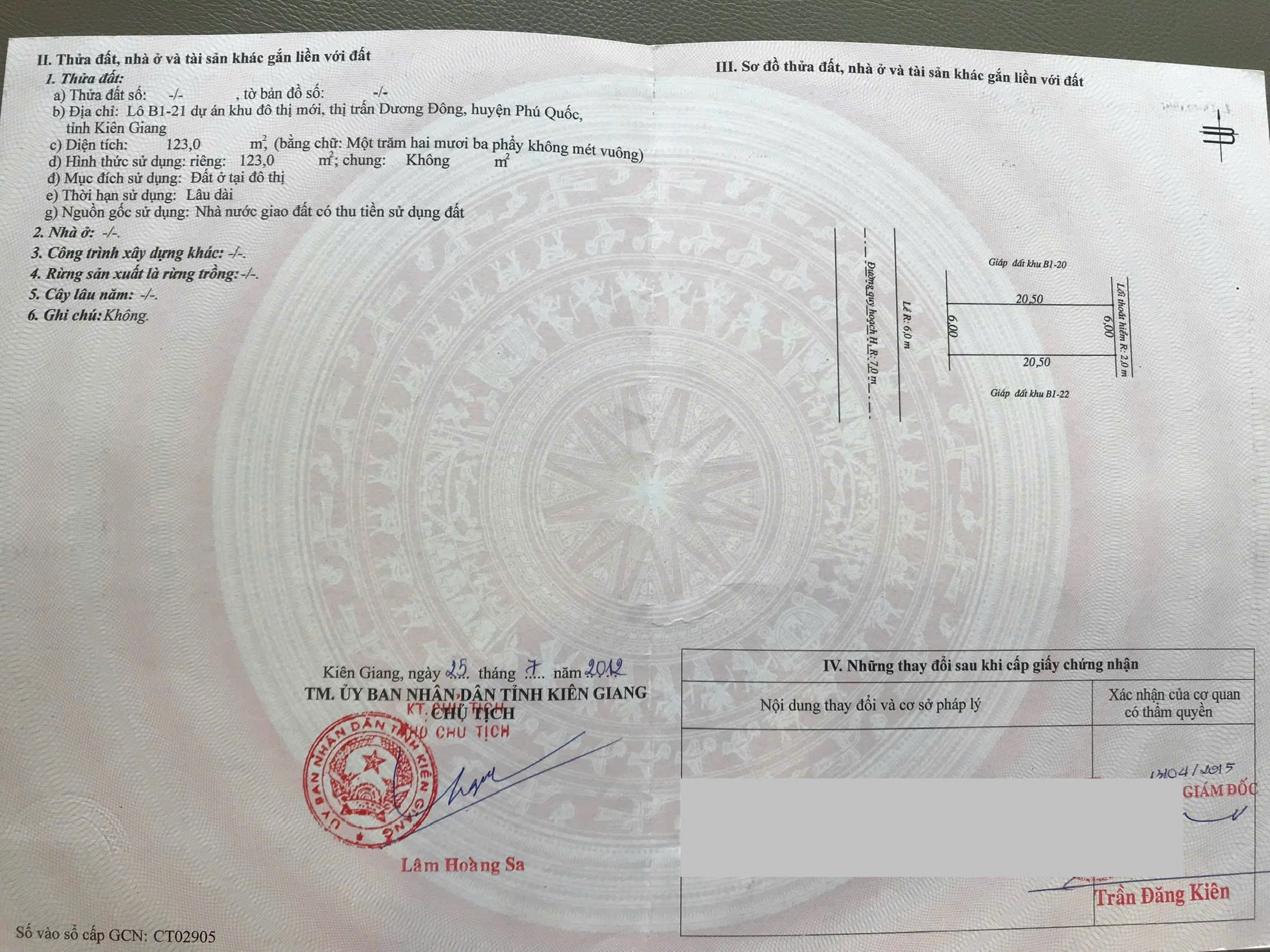 Lô nhà phố đối diện khu đất quy hoạch trung tâm thương mại dự án 67ha Phú Quốc.